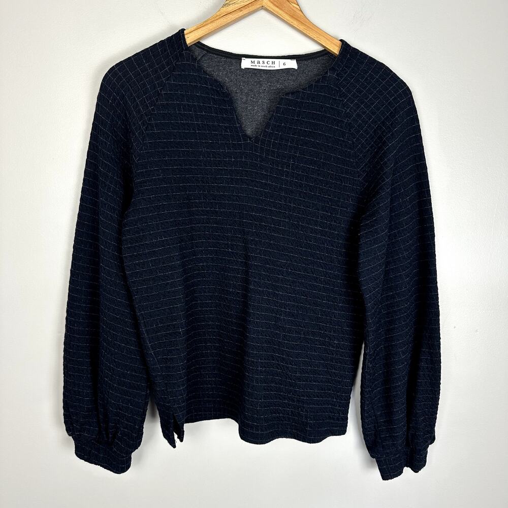 Masch Made in South Africa Navy Balloon Sleeve Knit Blouse Size Small